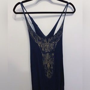 Free People navy blue and gold maxi dress size S